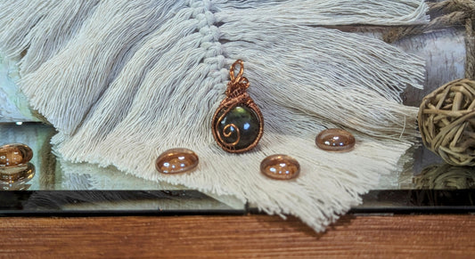 Celestial Dance Copper-Wrapped Labradorite Pendant