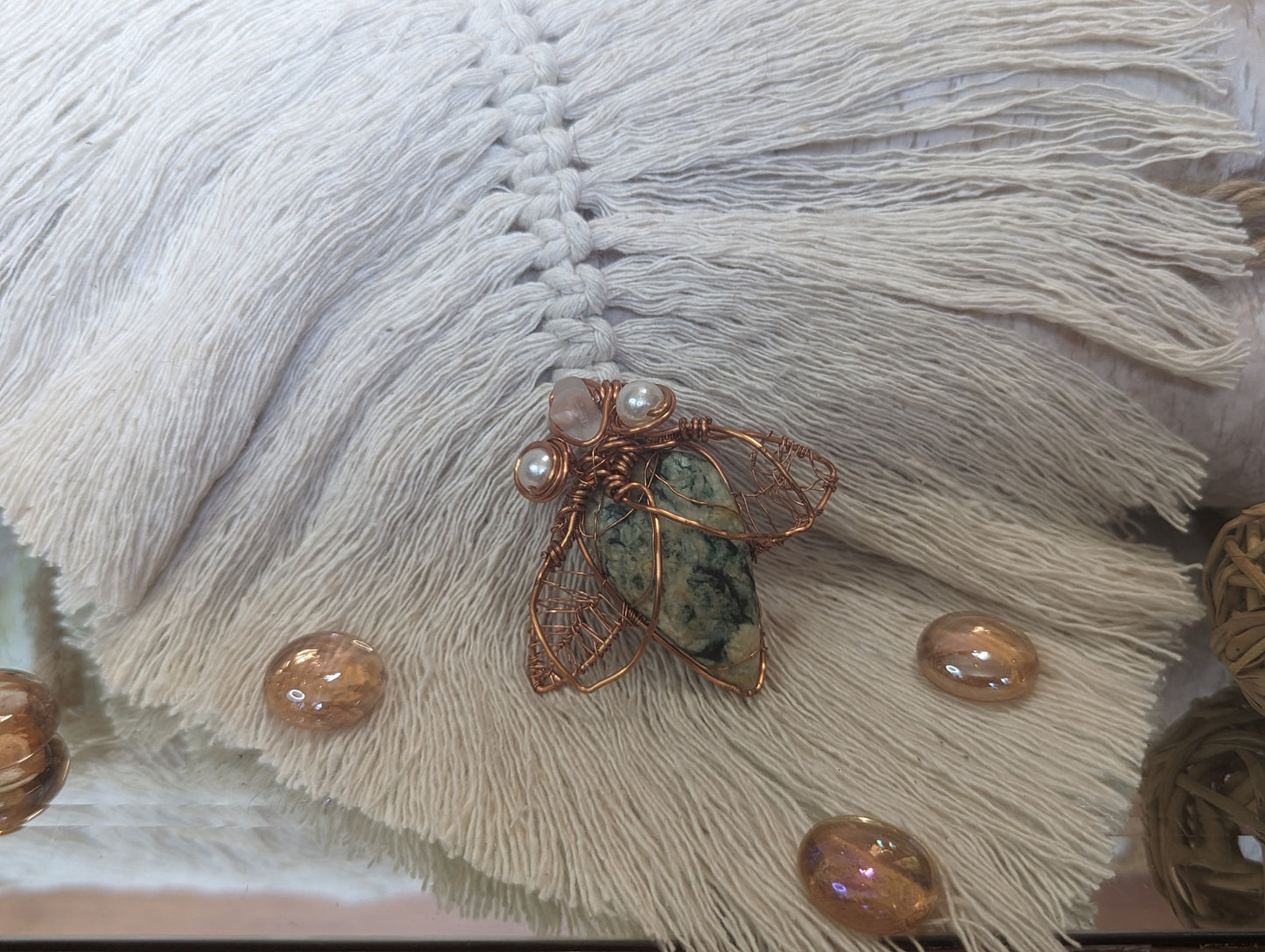 Enchanted Forest Moss Agate Cicada  Pendant